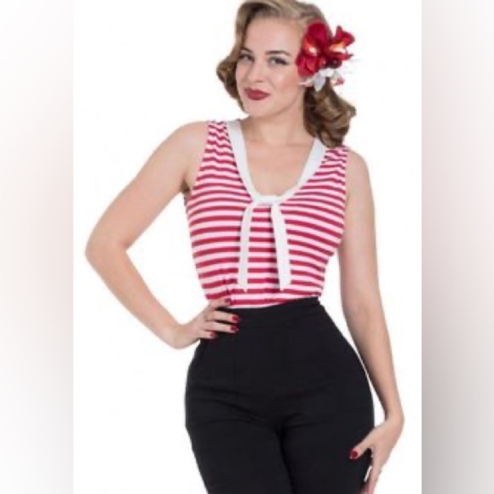 ⚓️Voodoo Vixen Haili Nautical Striped Top Red⚓️ - Picture 2 of 5